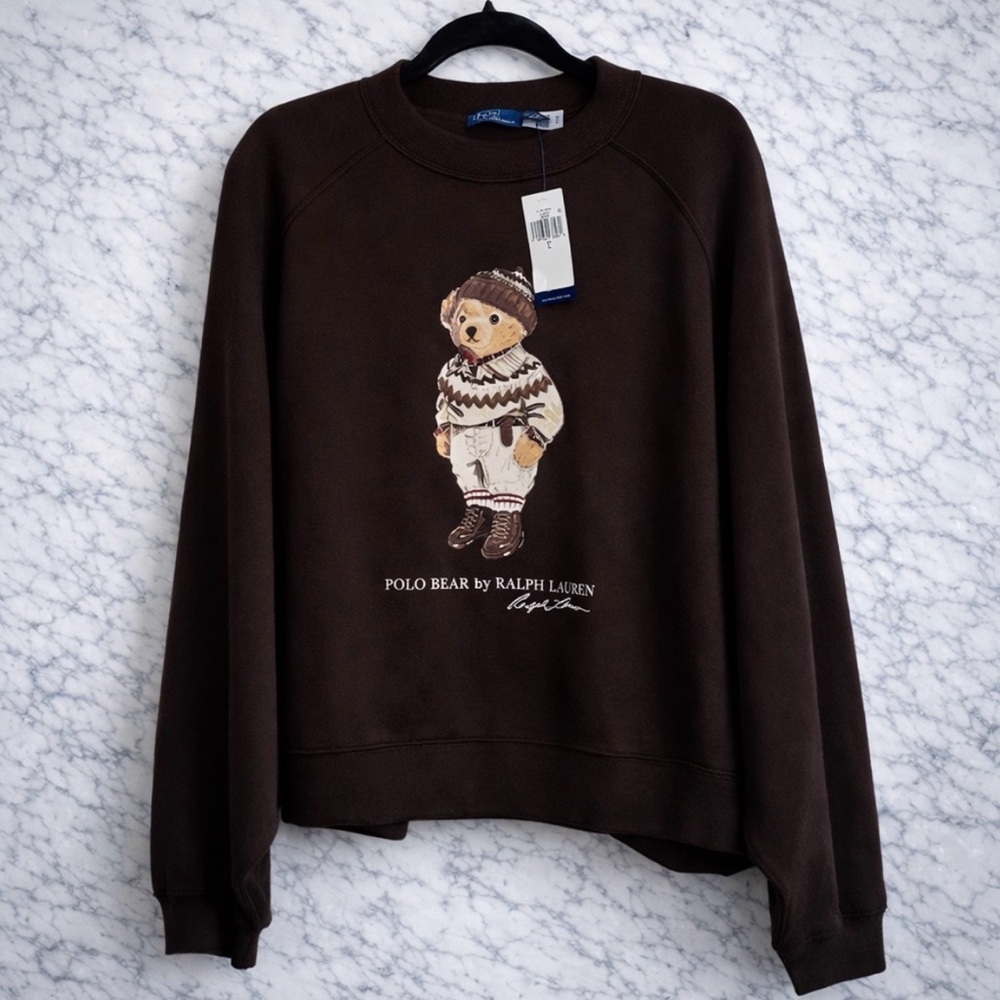 NWT Polo Ralph Lauren Bear Sweatshirt Circuit Brown L
